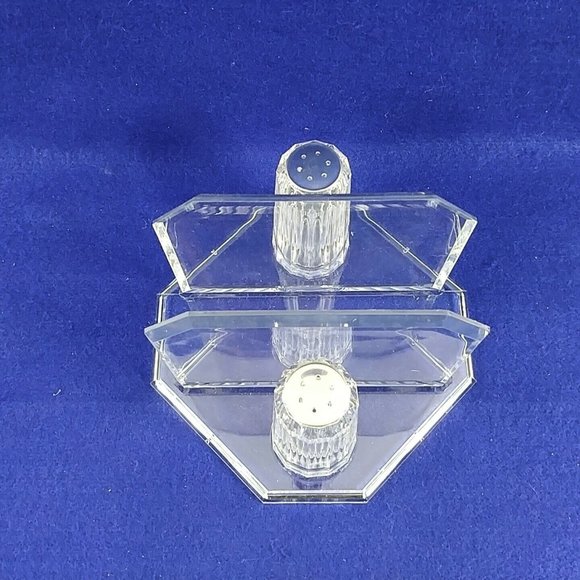 Napkin Salt Pepper Holder Caddy Clear Acrylic 3 Piece Set Vintage Decor - Picture 3 of 10